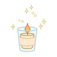 Burning candle in a glass. Cartoon style. Vector illustration isolated on white background.