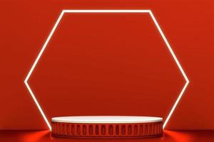 Red Podium for product display minimal geometric design.3D rendering photo