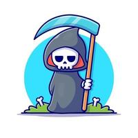 Cute Grim Reaper Holding Scythe Cartoon Vector Icon  Illustration. People Holiday Icon Concept Isolated Premium  Vector. Flat Cartoon Style