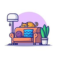 lindo gato durmiendo en la ilustración de icono de vector de dibujos animados de sofá. concepto de icono de naturaleza animal vector premium aislado. estilo de dibujos animados plana