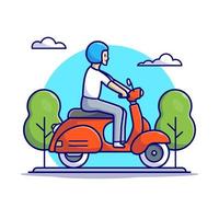 Man Riding Scooter Cartoon Vector Icon Illustration. People  Transport Icon Concept Isolated Premium Vector. Flat  Cartoon Style