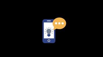 light bulb and message on mobile icon motion graphics animation with alpha channel, transparent background, ProRes 444 video