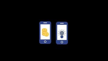 moneta e leggero lampadina su mobile icona movimento grafica animazione con alfa canale, trasparente sfondo, prores 444 video