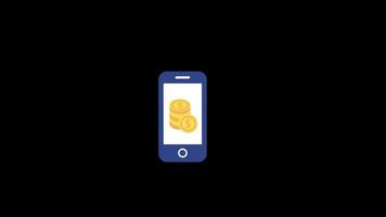 coin on mobile icon motion graphics animation with alpha channel, transparent background, ProRes 444 video