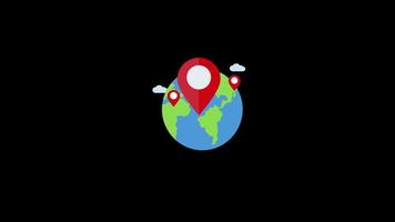 location and globe icon motion graphics animation with alpha channel, transparent background, ProRes 444 video