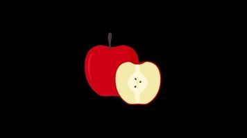animação de gráficos em movimento de ícone de meia maçã saudável com canal alfa, fundo transparente, prores 444 video