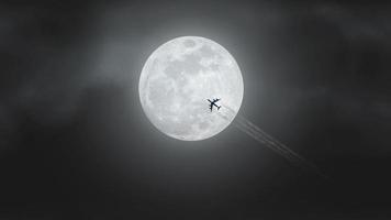 plane passing over full moonlight night loop video