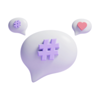 icono de símbolo de hashtag 3d o icono de concepto vinculado a hashtag de redes sociales 3d o icono de hashtag de marketing 3d png