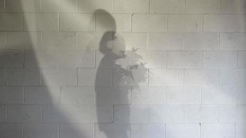 woman walking with her shadow on white wall video