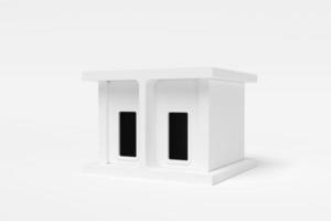 Abstract white house with entrance on white background. Modern architecture with empty building. Concept building business. Futuristic design concepts.3D rendering photo