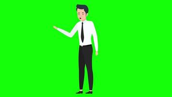 Young businessman explaining and talking character animation green screen 4k video