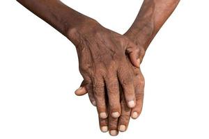 Old man hand on a white background photo