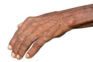 Old man hand on a white background photo