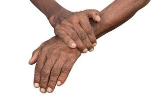 Old man hand on a white background photo