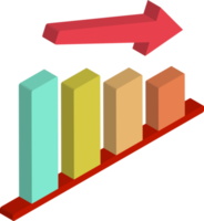 ícone 3D de gráfico de gráfico de barras decrescente ou decrescente com seta vermelha descendo vista isométrica direita png