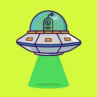 cute ufo gives off light vector