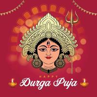 ilustración de la cara de la diosa durga en feliz durga puja subh navratri fondo de banner de encabezado religioso indio vector