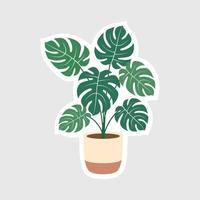 vector de monstera deliciosa en una sembradora de crema y marrón