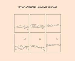 set of aesthetic landscape line art vector