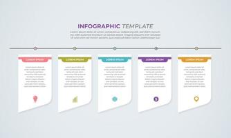 diseño infográfico con 5 pasos para visualización de datos, diagrama, informe anual, diseño web, presentación. plantilla de negocio de vectores