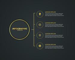 diseño infográfico dorado con 4 pasos para visualización de datos, diagrama, informe anual, diseño web, presentación. plantilla de negocio de vectores