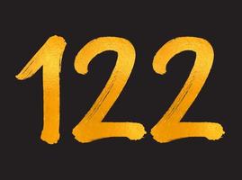Ilustración de vector de logotipo de 122 números, plantilla de vector de celebración de aniversario de 122 años, cumpleaños 122, números de letras doradas dibujo de pincel boceto dibujado a mano, diseño de logotipo de número para impresión, camiseta