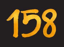 Ilustración de vector de logotipo de 158 números, plantilla de vector de celebración de aniversario de 158 años, 158 cumpleaños, números de letras doradas dibujo de pincel boceto dibujado a mano, diseño de logotipo de número para impresión, camiseta