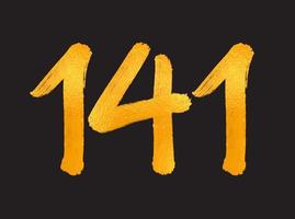 Ilustración de vector de logotipo de 141 números, plantilla de vector de celebración de aniversario de 141 años, cumpleaños 141, números de letras doradas dibujo de pincel boceto dibujado a mano, diseño de logotipo de número para impresión, camiseta