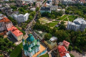 Aerial top view of Saint Andrew's church from above photo