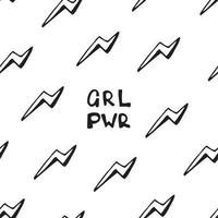 Girl power quote with seamless pattern. Grl pwr slogan. Female, feminism symbols. vector