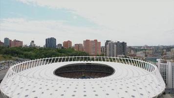 KIEV, UKRAINE - JULY 30, 2019 Aerial view of the Olympic Stadium and Kiev city. photo