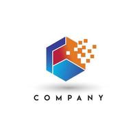 Pixel data cube logo pixel box logo vector