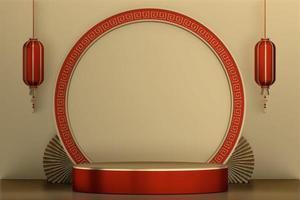 podio rojo para exhibición de productos diseño geométrico mínimo representación 3d foto