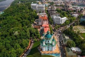 Aerial top view of Saint Andrew's church from above photo