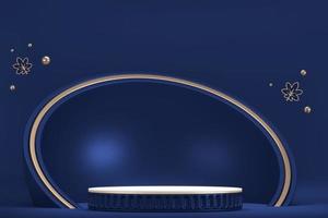 Dark blue geometric background, japanese style podium blue concept .3d rendering photo