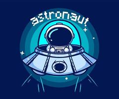 Cute Astronaut Driving Spaceship UFO Cartoon Vector Icon Illustration. Science Technology Icon Concept Isolated Premium Vector. Flat Cartoon Style