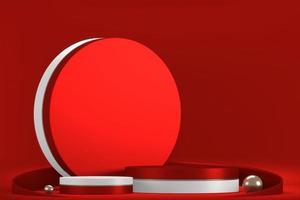 The Mock up Red china Podium for product display minimal geometric design.3D rendering photo