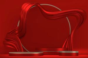 The Mock up Red china Podium for product display minimal geometric design.3D rendering photo