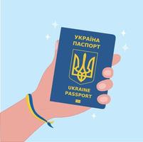 Vector illustration Ukrainian passport in hand ukrainian.