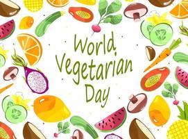 Heart shaped vector illustration of vegetables for World Vegetarian Day.