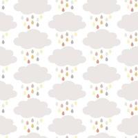 Seamless pattern with clouds and raindrops in neutral, Autumn colours, isolated on white background. Scandinavian, Boho design. Thanksgiving, Fall, celebration,baby shower, nursery decoration. vector
