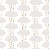 Seamless pattern with clouds and raindrops in neutral, Autumn colours, isolated on white background. Scandinavian, Boho design. Thanksgiving, Fall, celebration,baby shower, nursery decoration. vector