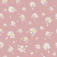 Daisies Pattern for clothes Graphic Vector Print. White daisies seamless vector pattern on a pink background. Daisies in doodle style. Simple daisy flower hand-drawn