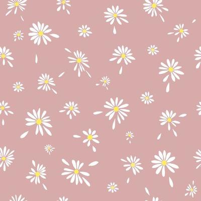 Daisies Pattern for clothes Graphic Vector Print. White daisies seamless vector pattern on a pink background. Daisies in doodle style. Simple daisy flower hand-drawn