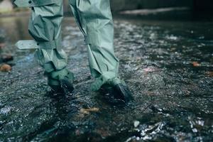 Close up view of waterproof pants boots photo
