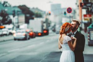 Wedding couple in a futuristic building photo