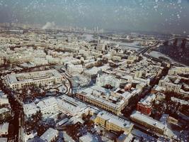 Aerial drone footage. Panorama of podil in kiev photo