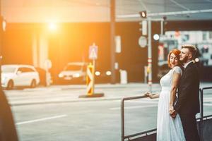 Wedding couple in a futuristic building photo