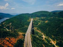 Aerial view of the road in the mountains photo