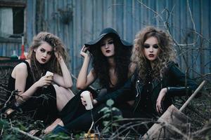 tres brujas antiguas reunidas para el sabbat foto
